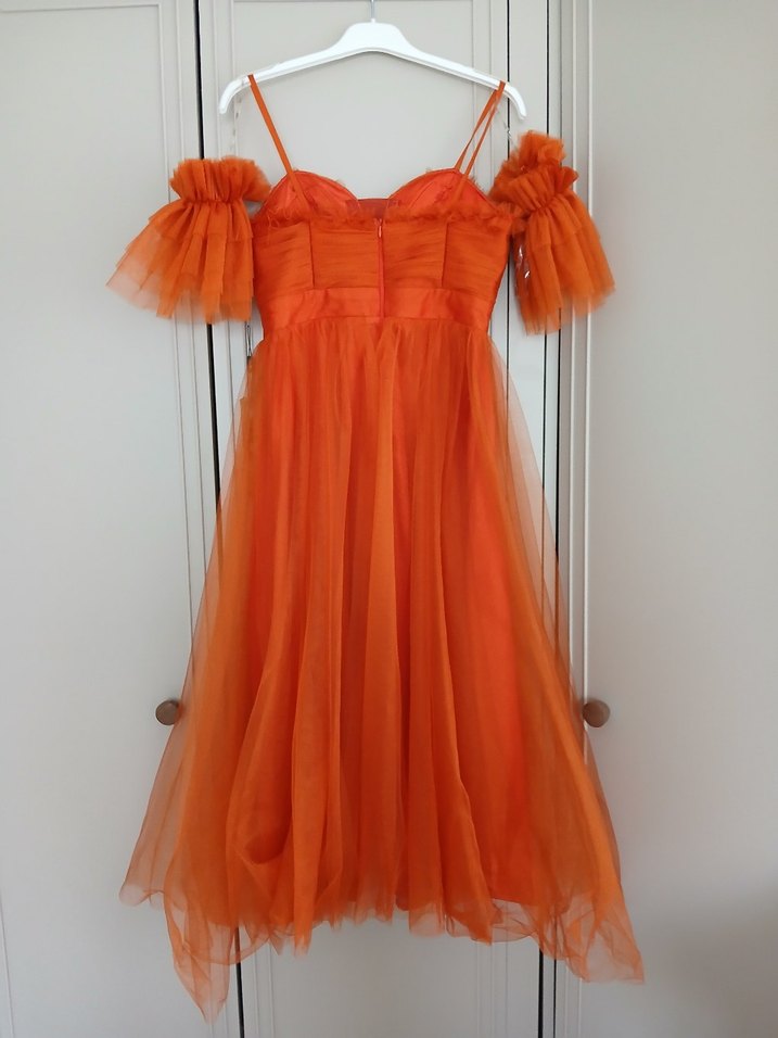 Turuncu midi Abiye Elbise - Görsel 2