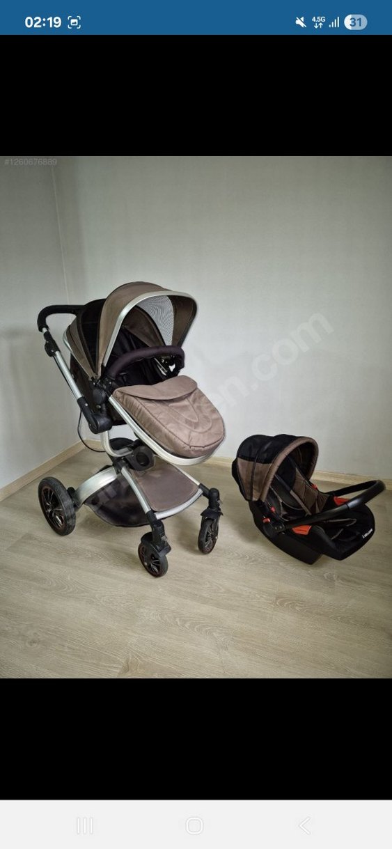 Kahverengi ve Gri Bebek Arabası Seti - Görsel 3