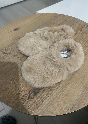 Bebek Bej Sıcak Kürklü Ev Terliği - Görsel 2