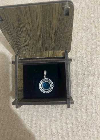 925 ayar Mavi Taşlı Mini Kolye Ucu - Görsel 5