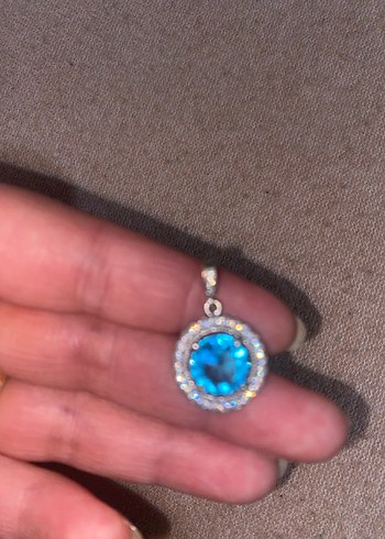 925 ayar Mavi Taşlı Mini Kolye Ucu - Görsel 4