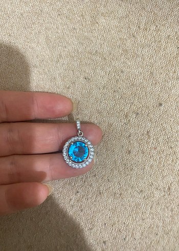 925 ayar Mavi Taşlı Mini Kolye Ucu - Görsel 8