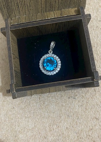 925 ayar Mavi Taşlı Mini Kolye Ucu - Görsel 3