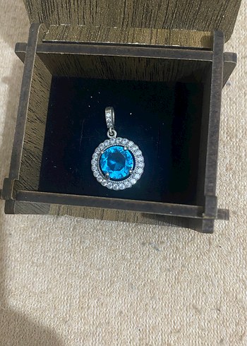 925 ayar Mavi Taşlı Mini Kolye Ucu - Görsel 2