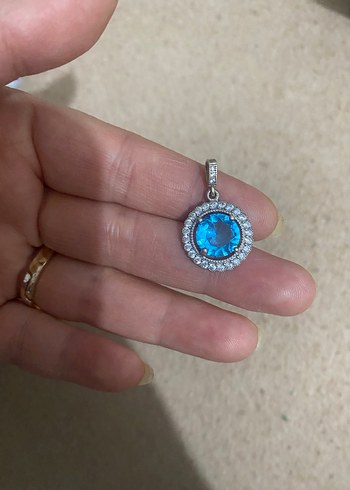 925 ayar Mavi Taşlı Mini Kolye Ucu - Görsel 7