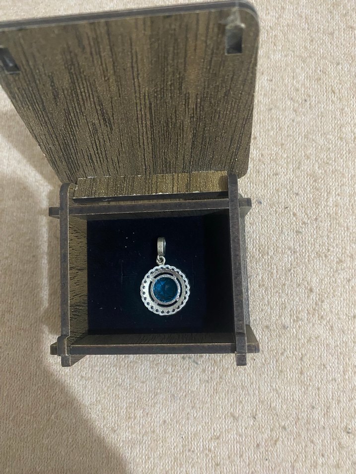 925 ayar Mavi Taşlı Mini Kolye Ucu - Görsel 5