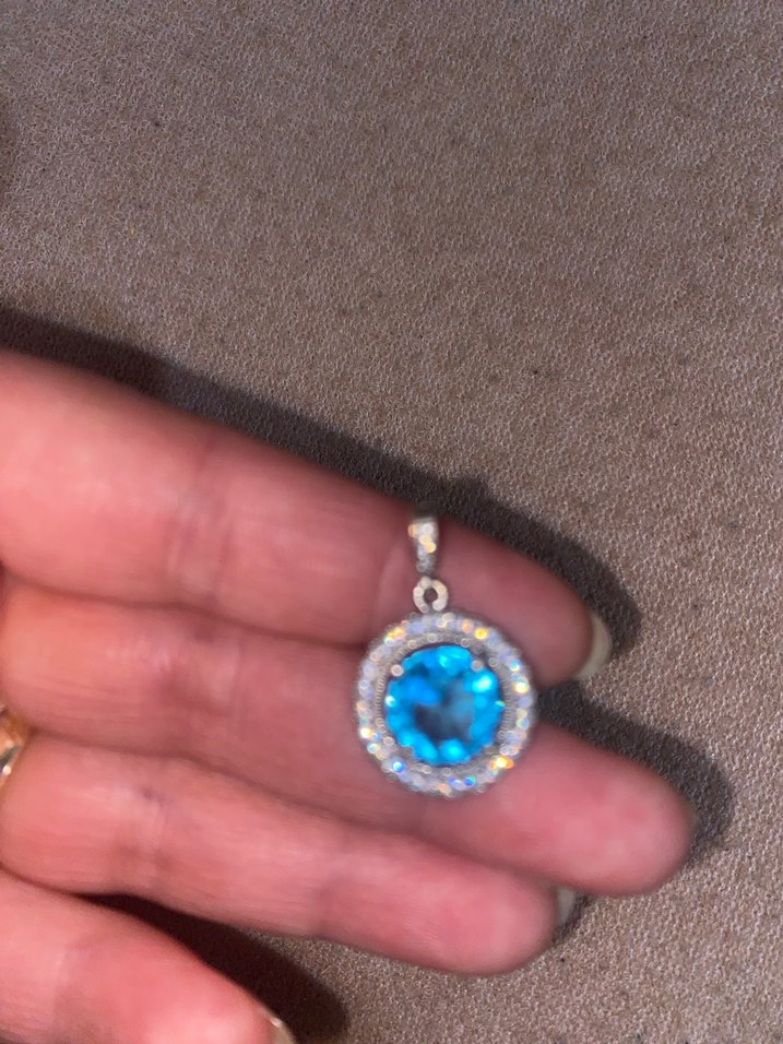 925 ayar Mavi Taşlı Mini Kolye Ucu - Görsel 4