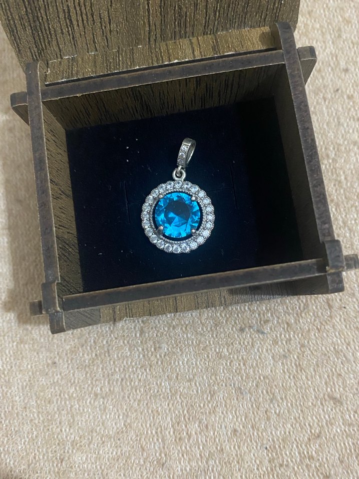 925 ayar Mavi Taşlı Mini Kolye Ucu - Görsel 3