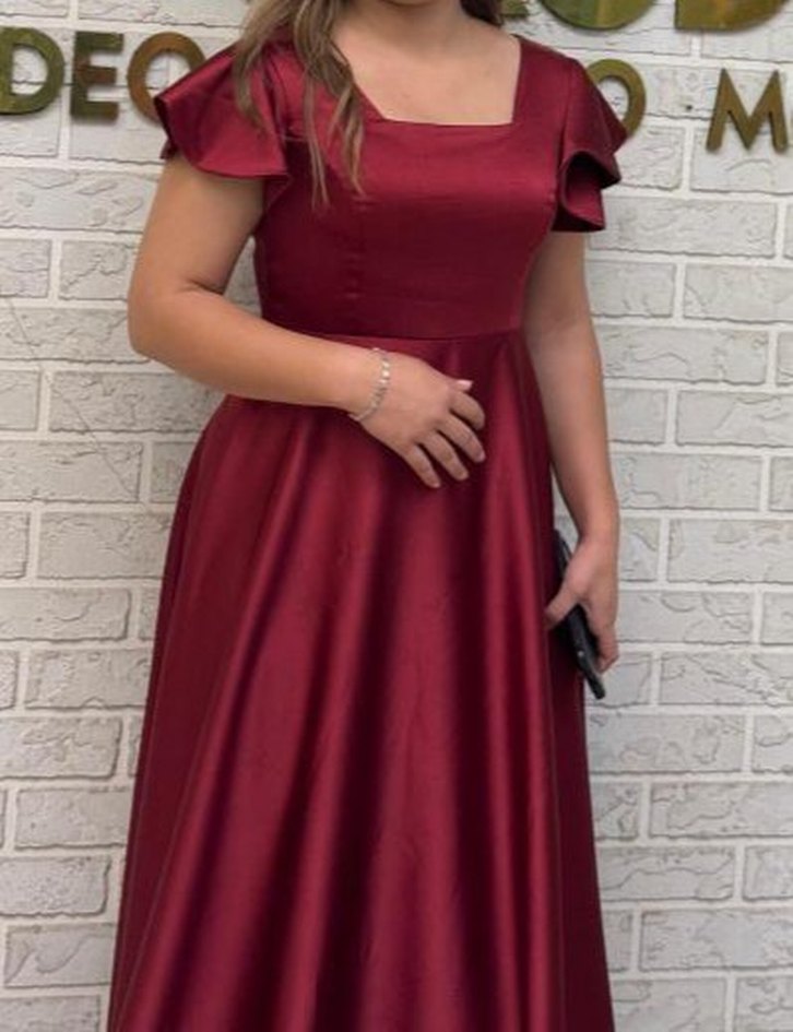 Bordo Uzun Drapeli Kadın Abiye Elbise - Görsel 2