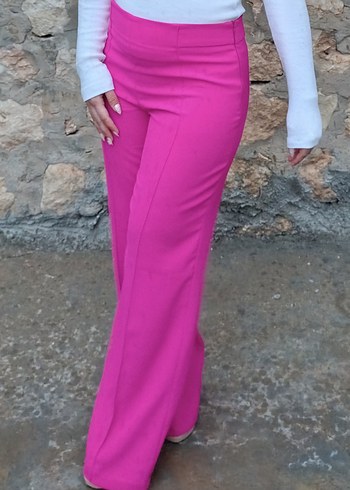 Pembe  Midi Kadın Kumaş Pantolon uzun düz kesim - Görsel 2