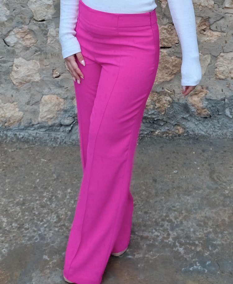 Pembe  Midi Kadın Kumaş Pantolon uzun düz kesim - Görsel 2