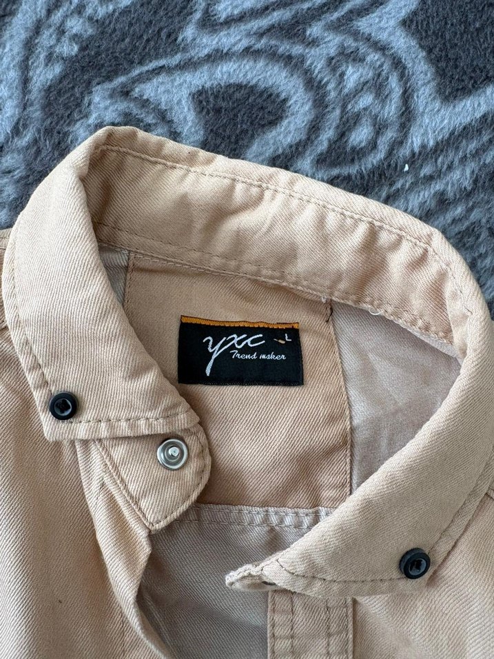 Düğmeli Bej Erkek uzun Kollu Gömlek - Görsel 3