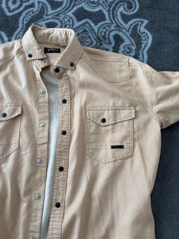 Düğmeli Bej Erkek uzun Kollu Gömlek - Görsel 2