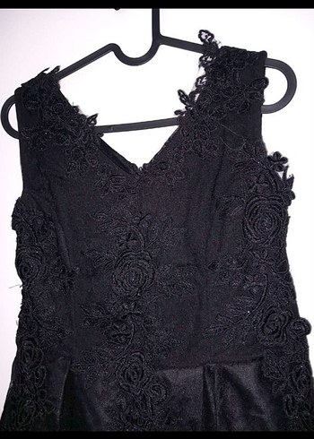 Dantelli Siyah Midi V Yaka Kadın Elbise - Görsel 3