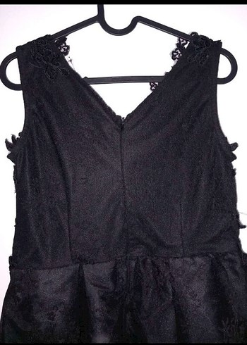 Dantelli Siyah Midi V Yaka Kadın Elbise - Görsel 2