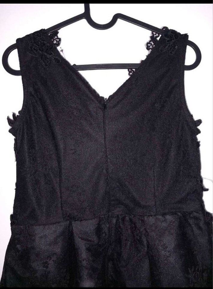 Dantelli Siyah Midi V Yaka Kadın Elbise - Görsel 2