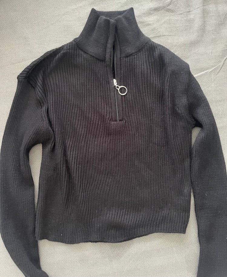 Kadın Siyah Yarım Fermuarlı Triko Kazak - Görsel 2