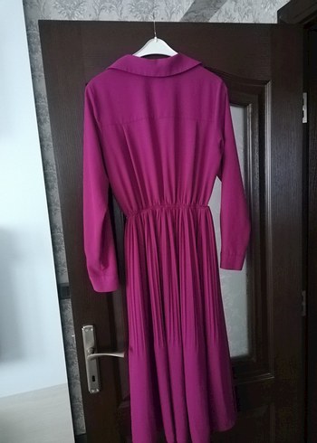 Seçil Uzun Kollu pembe midi boy Pliseli Kadın Elbise