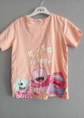 Kız Çocuk Pembe Baskılı Kısa Kollu Tişört