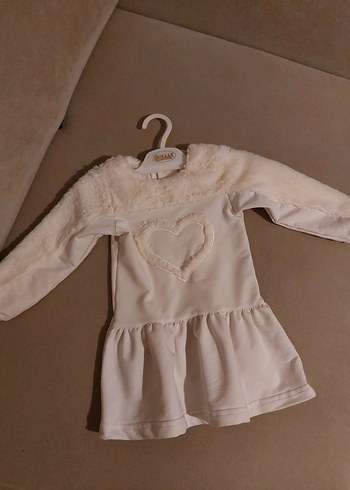 Beyaz Kız Çocuk Kürk Detaylı Elbise - Görsel 2