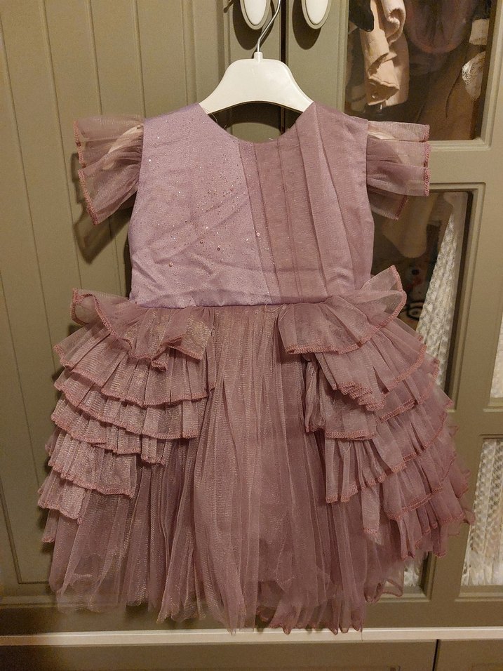 Mor Fırfırlı Kız Çocuk Elbisesi - Görsel 2