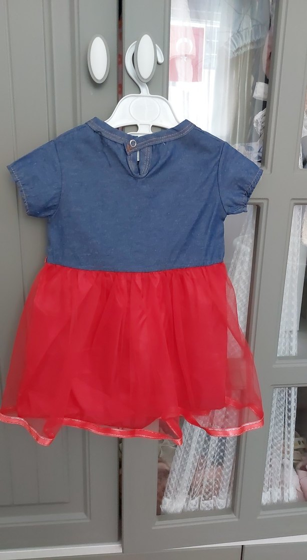 Kız Çocuk Kedi Baskılı Kırmızı Tül Elbise - Görsel 3