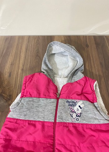 Kız Çocuk Kapüşonlu Fermuarlı Yelek - Görsel 2