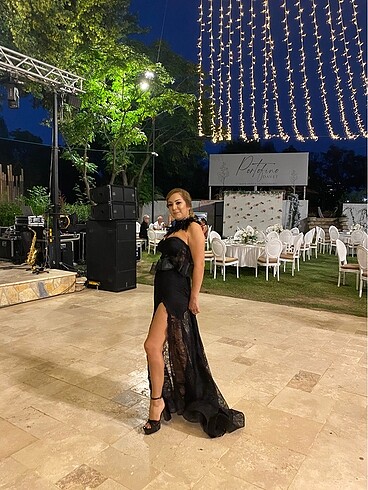 Diğer Siyah dantel detay gece elbisesi