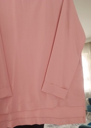 xl Beden Pembe Midi Uzun Kollu Salaş Tunik