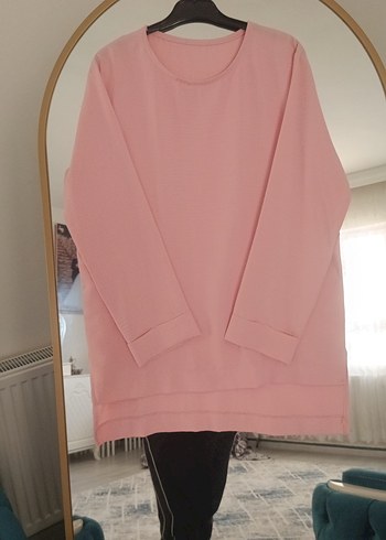 Pembe Midi Uzun Kollu Salaş Tunik