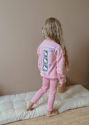 Kız Çocuk Pembe taytlı pamuk takım - Görsel 2