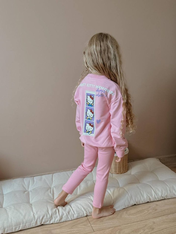 Kız Çocuk Pembe taytlı pamuk takım - Görsel 2