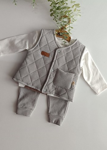 Yelekli erkek bebek takım üçlü set - Görsel 4