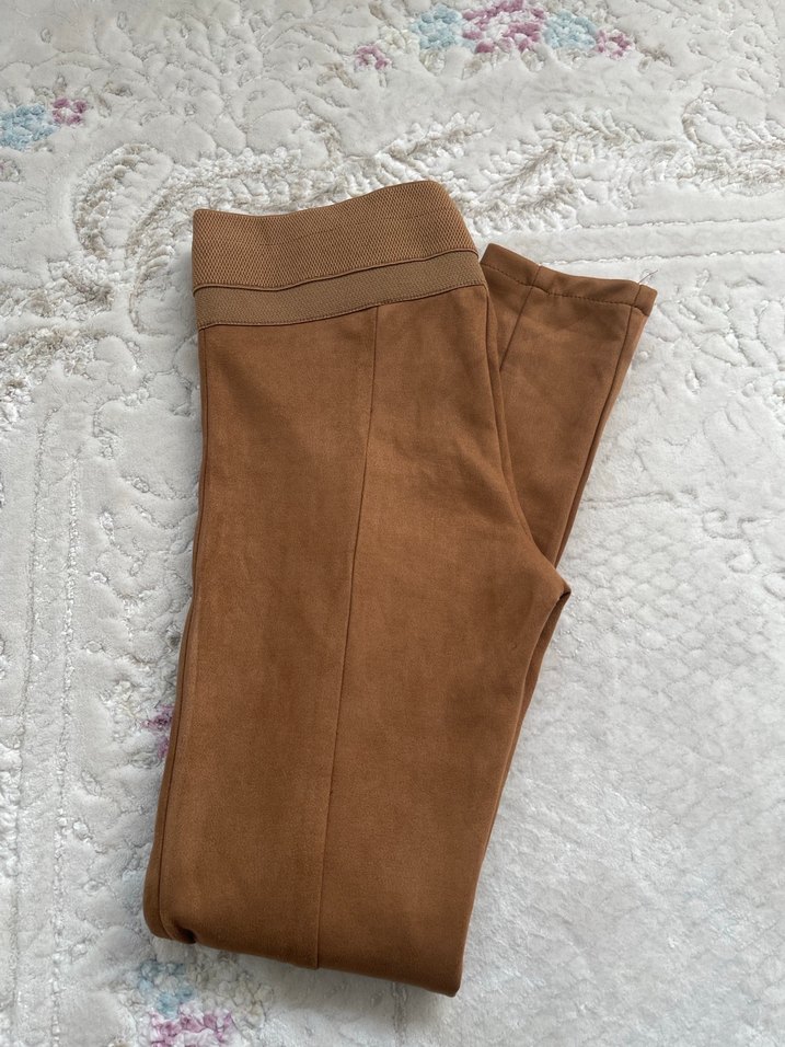 Bej Kadın Süet Kemerli Pantolon - Görsel 4