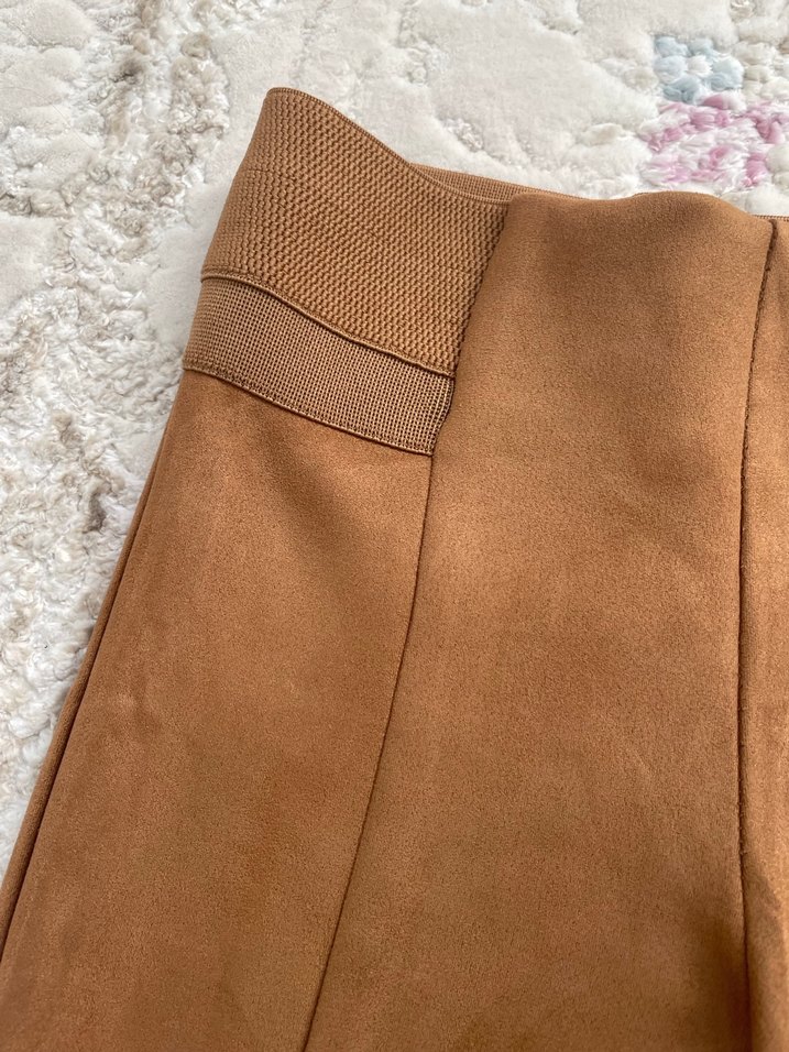 Bej Kadın Süet Kemerli Pantolon - Görsel 2