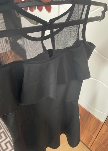 Siyah Fırfırlı Midi Kadın Elbise - Görsel 3