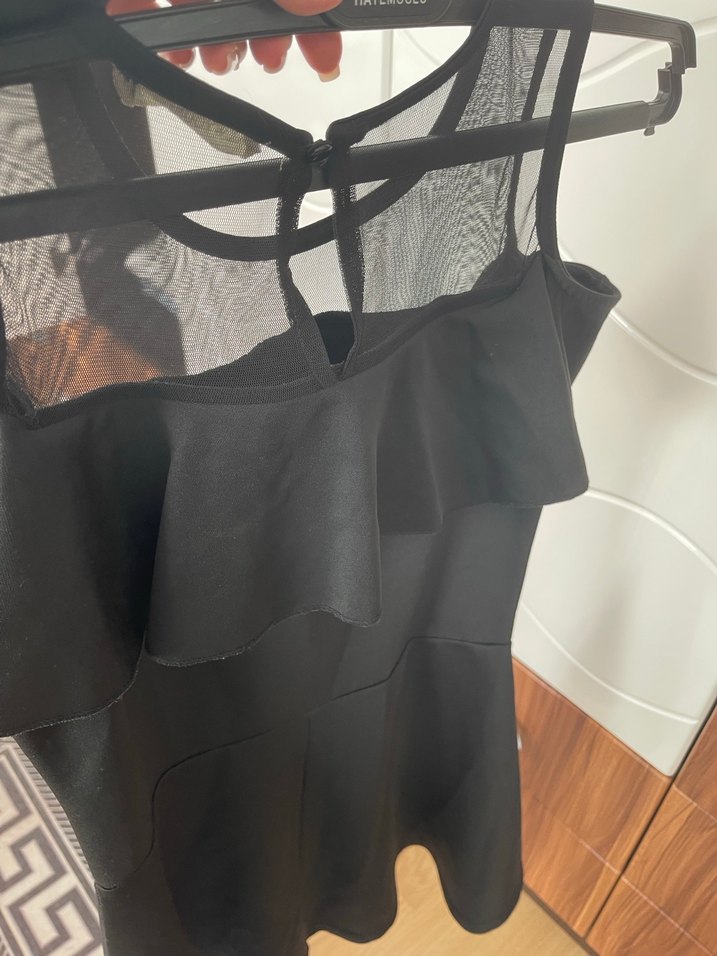 Siyah Fırfırlı Midi Kadın Elbise - Görsel 3