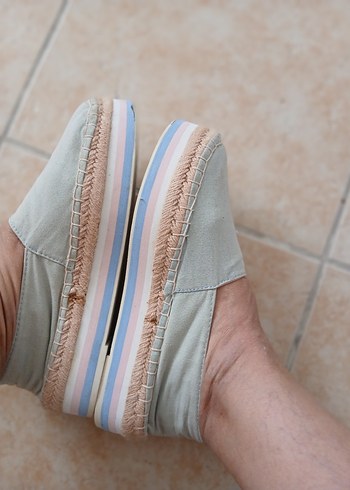 Bej Keten Dolgu Topuklu Kadın Espadril - Görsel 2