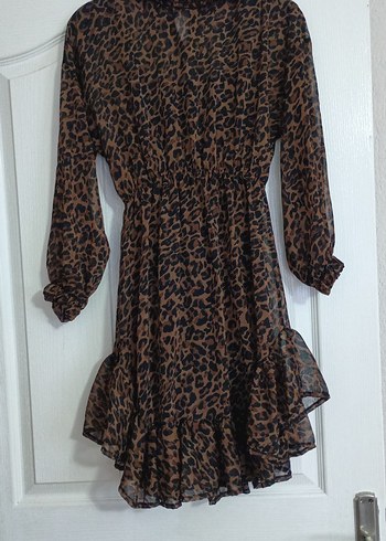 Leopar Desenli Bohem Midi Elbise