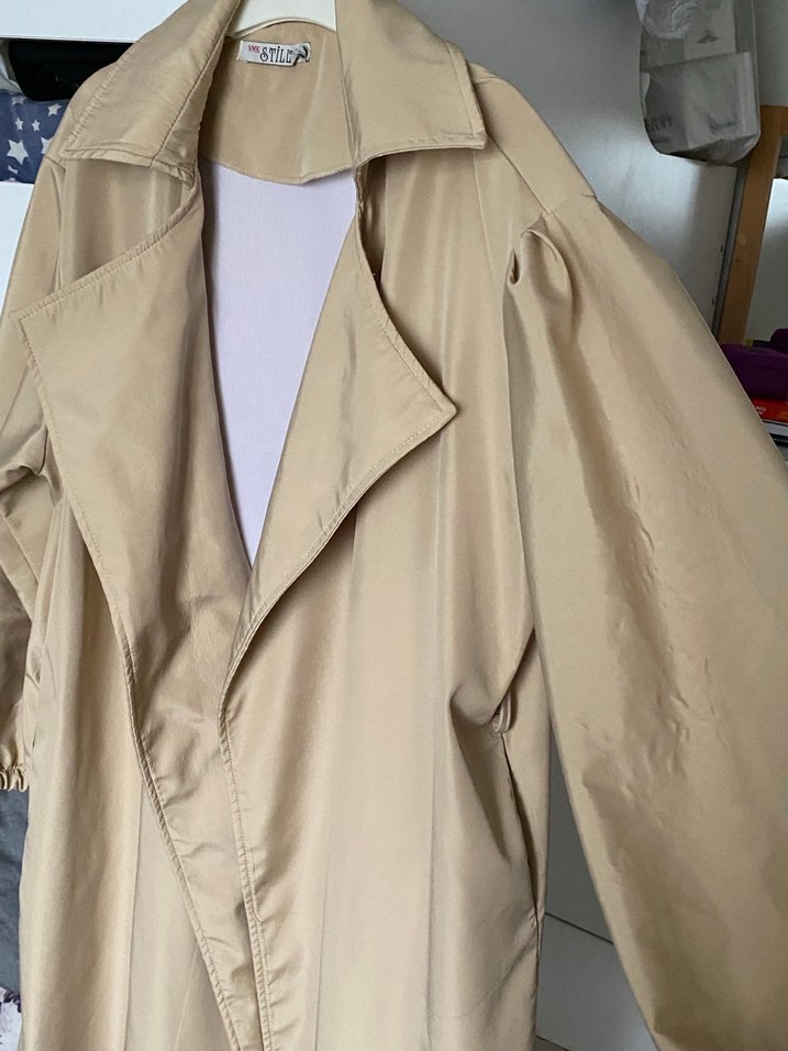 Bej Uzun Kadın Trençkot - Görsel 3