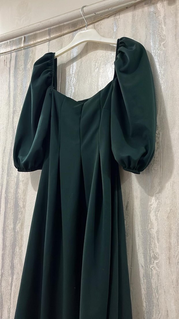 Straplez Bohem Uzun Yeşil Elbise - Görsel 2