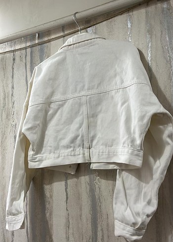 Kadın Beyaz Keten Mini Denim Ceket - Görsel 3