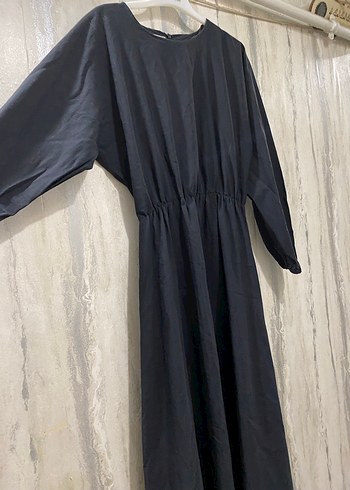 Uzun Siyah Keten Salaş Elbise - Görsel 4