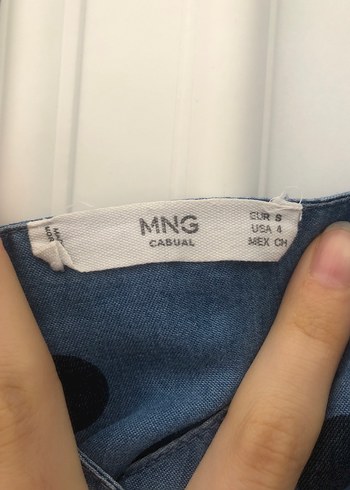 s Beden mavi Renk Mango puantiyeli düğmeli elbise