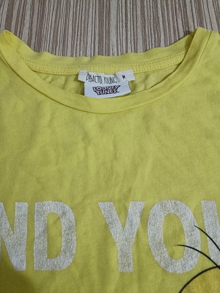 Sarı Baskılı Kız Tişörtü, Kısa Kollu, Rahat Kesim - Görsel 3