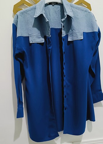 Uzun Kollu Mavi Denim Kadın Gömlek