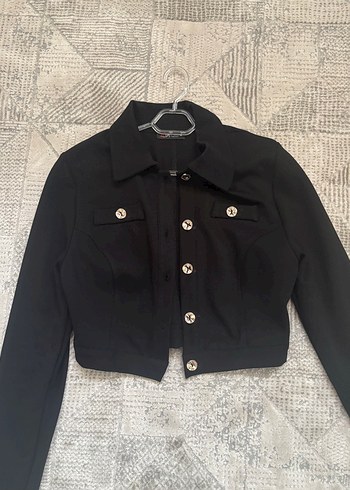 Düğmeli Siyah Kadın Denim Ceket