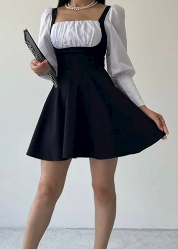 Diğer Siyah Pilili Mini Gotik Kadın Elbise