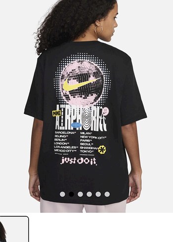 Siyah Baskılı Oversize Nike Spor Tişört - Görsel 2