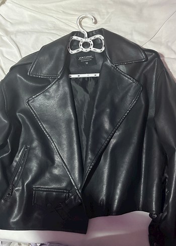 36 Beden Kadın Siyah Deri Biker Ceket